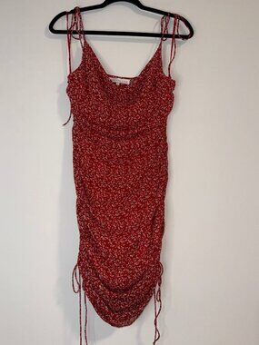 Endless Rose Red Floral Berry Cowl Neck Strappy Ruched Bodycon Mini Dress Sz S
